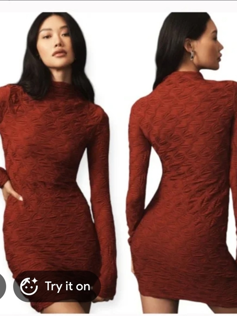 Maeve Anthropologie Textured Long-Sleeve Rust Red Bodycon Dress